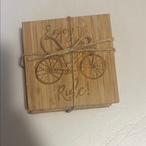 Bamboo Coasters with Bicycle Design - NWT
